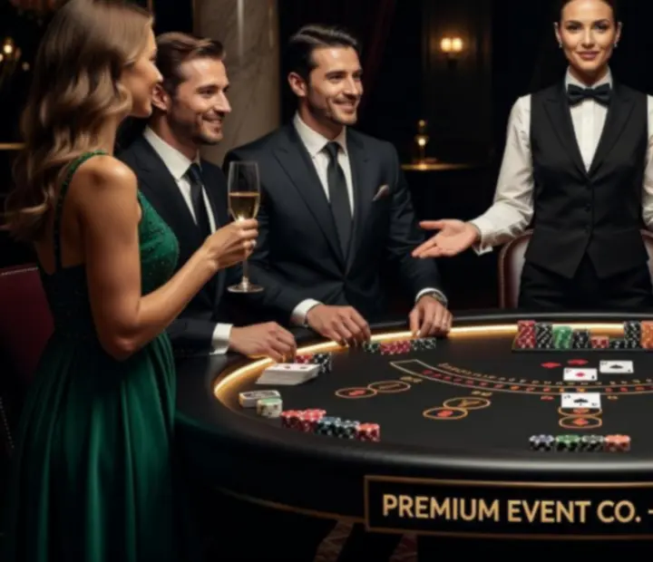 Goście grający przy mobilnym stole blackjack na eleganckim evencie