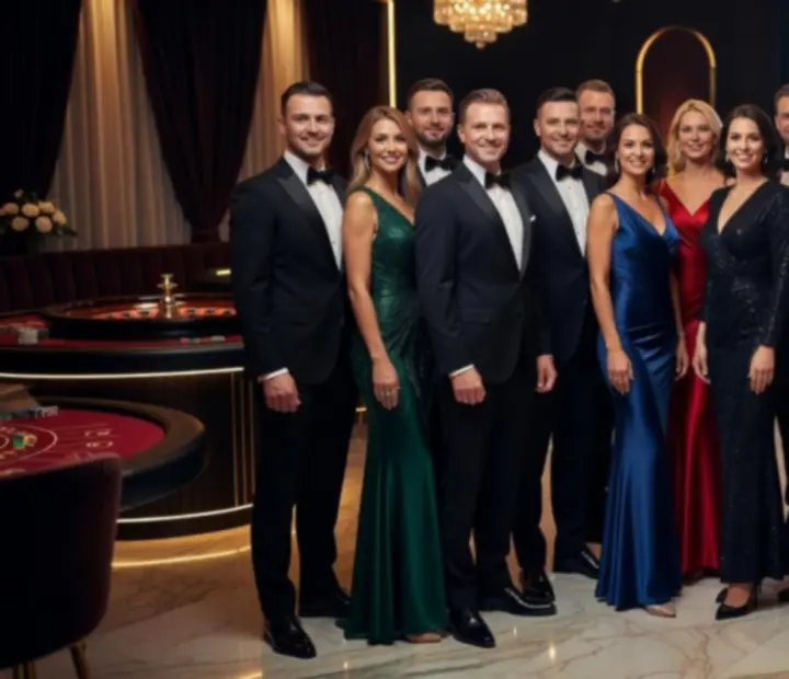 Profesjonalny zespół event staff i krupierów podczas obsługi mobilnego wydarzenia