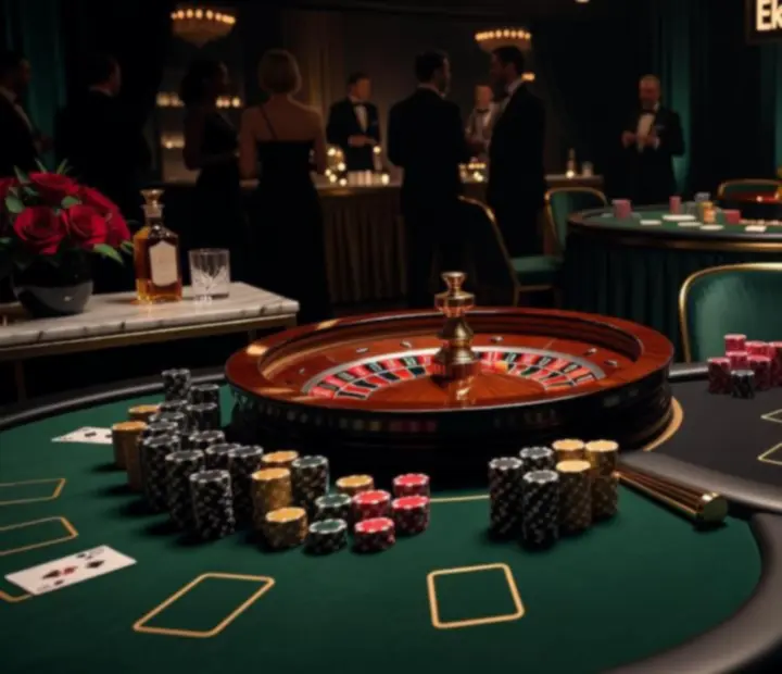 Luksusowa mobilna strefa kasyna ze stołami poker, ruletki i blackjacka