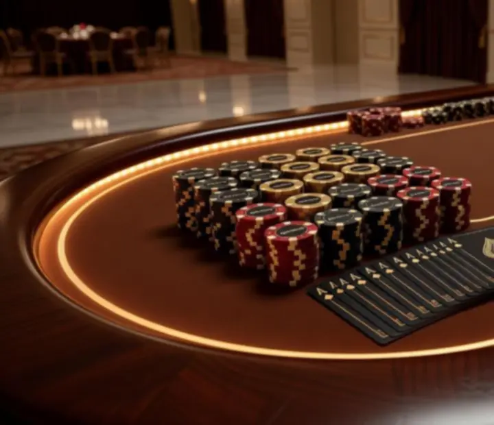 Podświetlany mobilny stół pokerowy z kartami i żetonami premium